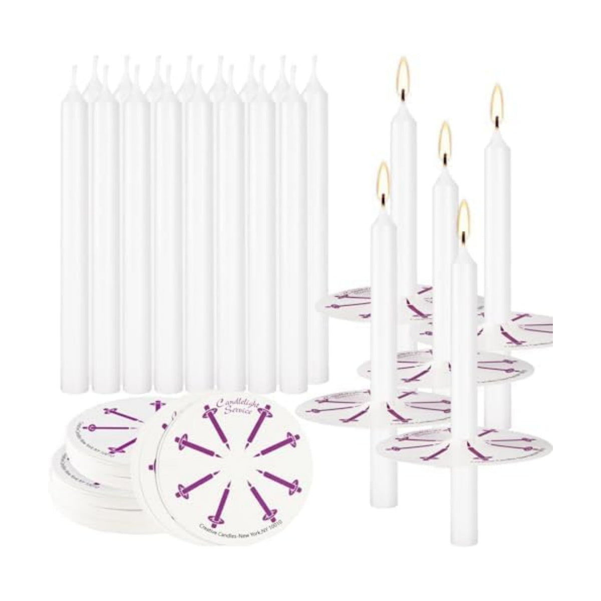 YOROXRG 100 pcs Church Candles with Drip Protectors for Devotional Candlelight Vigil Service, Unscented White 5" H X 1/2" D, No Smoke, Shabbat, Praye