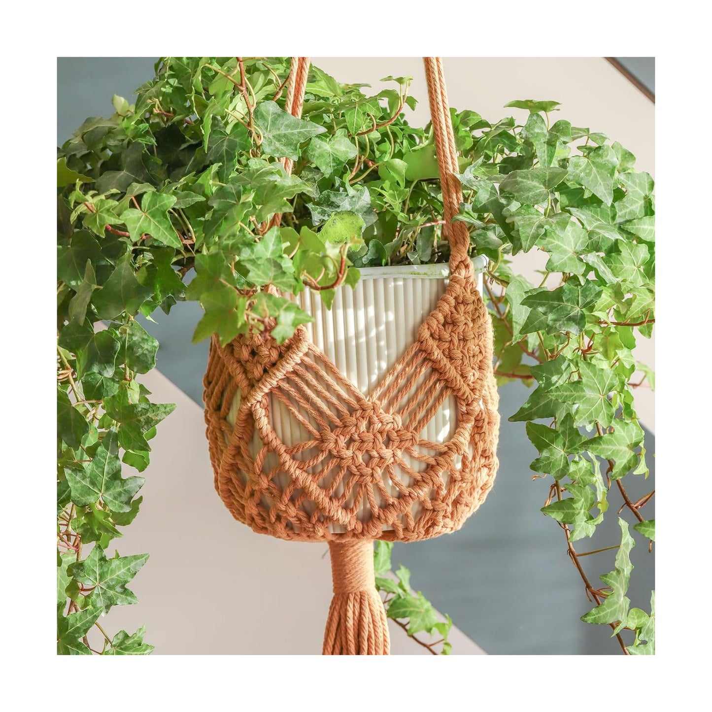 2Packs Macrame Plant Hangers Indoor Macrame for up to Pot Crochet Boho Plant / Caramel / 8 Inch