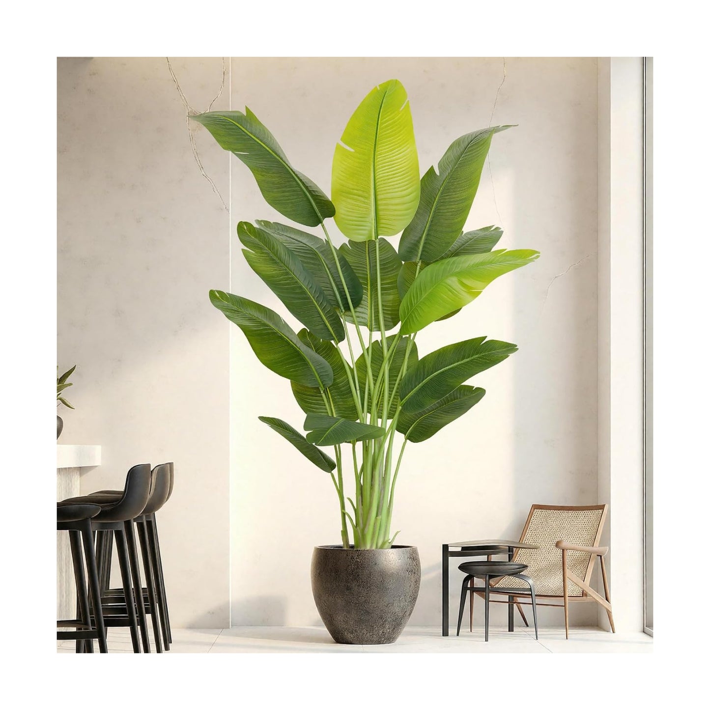 Artificial Bird of Paradise Plant 6.5Ft Tall Fake Tropical Palm Tree Large Fake Plants with 15 Silk Banana Leaves Faux