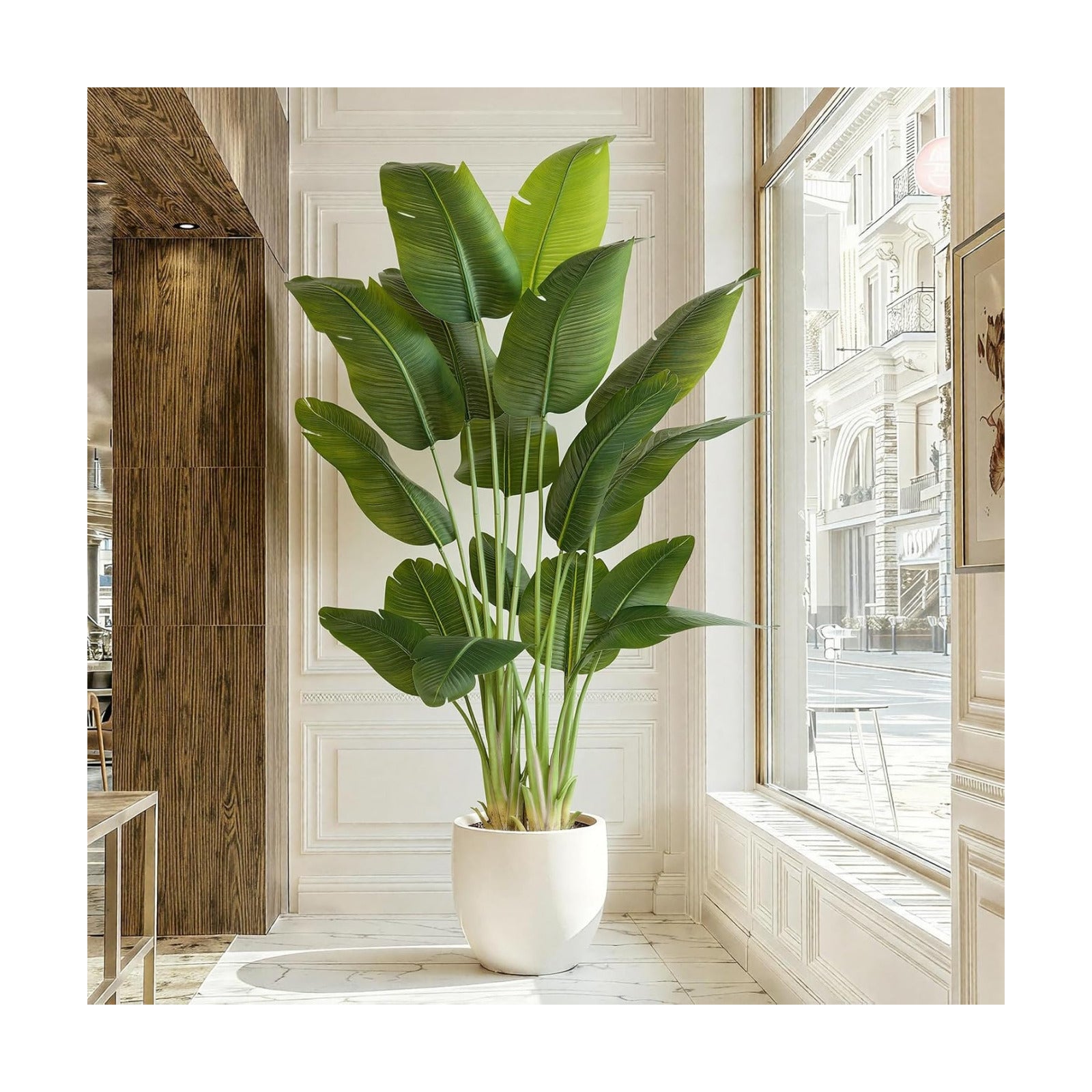 Artificial Bird of Paradise Plant 7.5Ft Tall Fake Tropical Palm Tree Large Fake Plants with 18 Silk Banana Leaves Faux