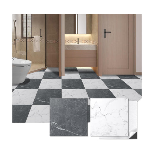 Peel and Stick Vinyl Floor Tiles / 12 x 12 / Black/white Marble / Set of 30