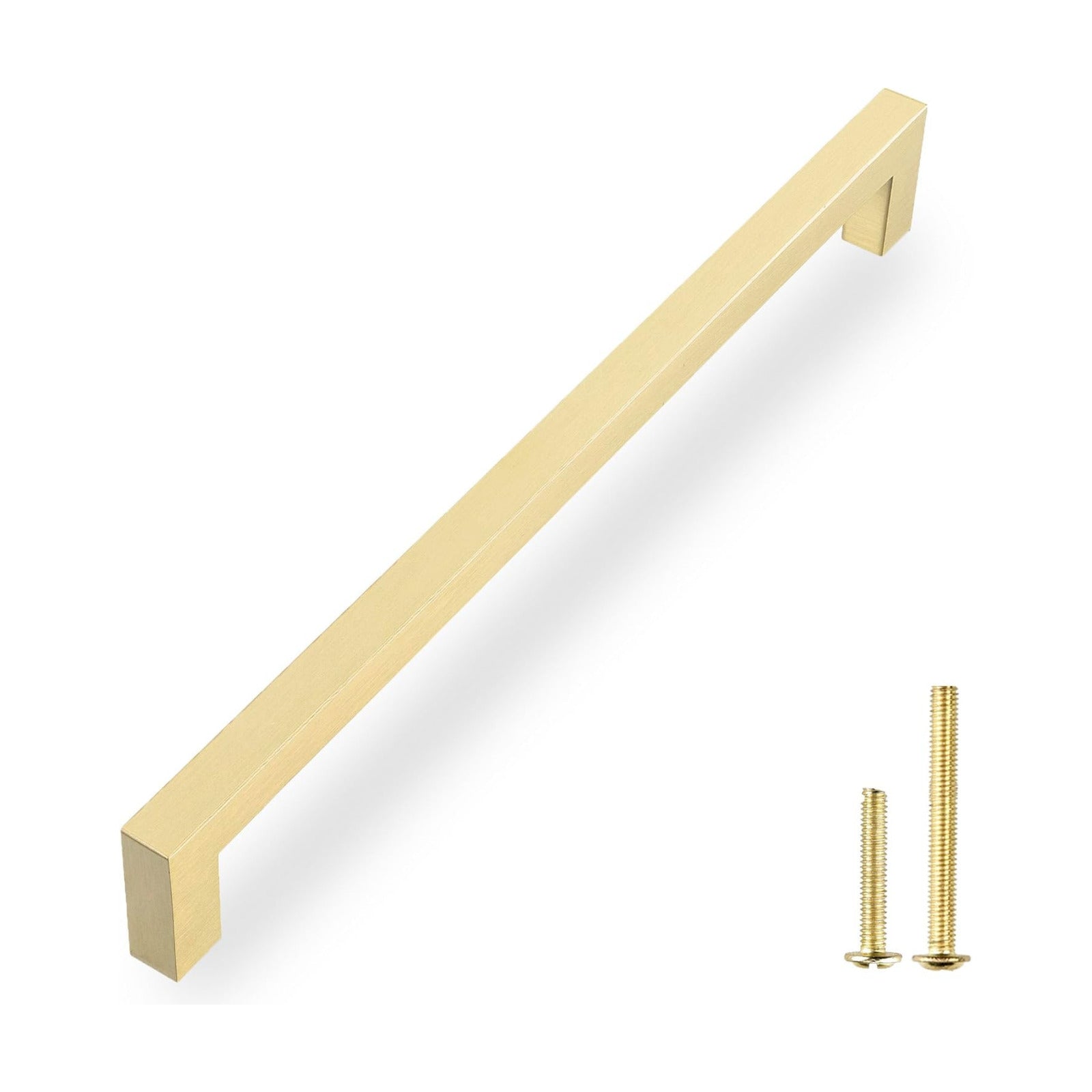 QOGRISUN 5-Pack Brushed Brass Cabinet Pulls, Solid Brass, 8-3/4" Center | Solid Brass Square Pulls, Brushed Brass