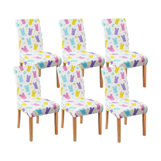 Dining Room Easter Chair Covers Set of 6, Happy Easter Bunny Egg Dining Chair Covers, Removable Washable Dining Chair Covers for Easter Spring Kitchen Dining Room Decor