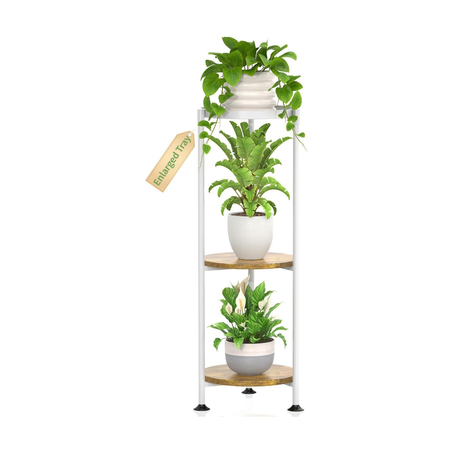 KMOTASUO Metal Plant Stand Tall for Indoor Outdoor Corner, 3 Tier White | Heavy Duty Flower Holder Rack, Modern