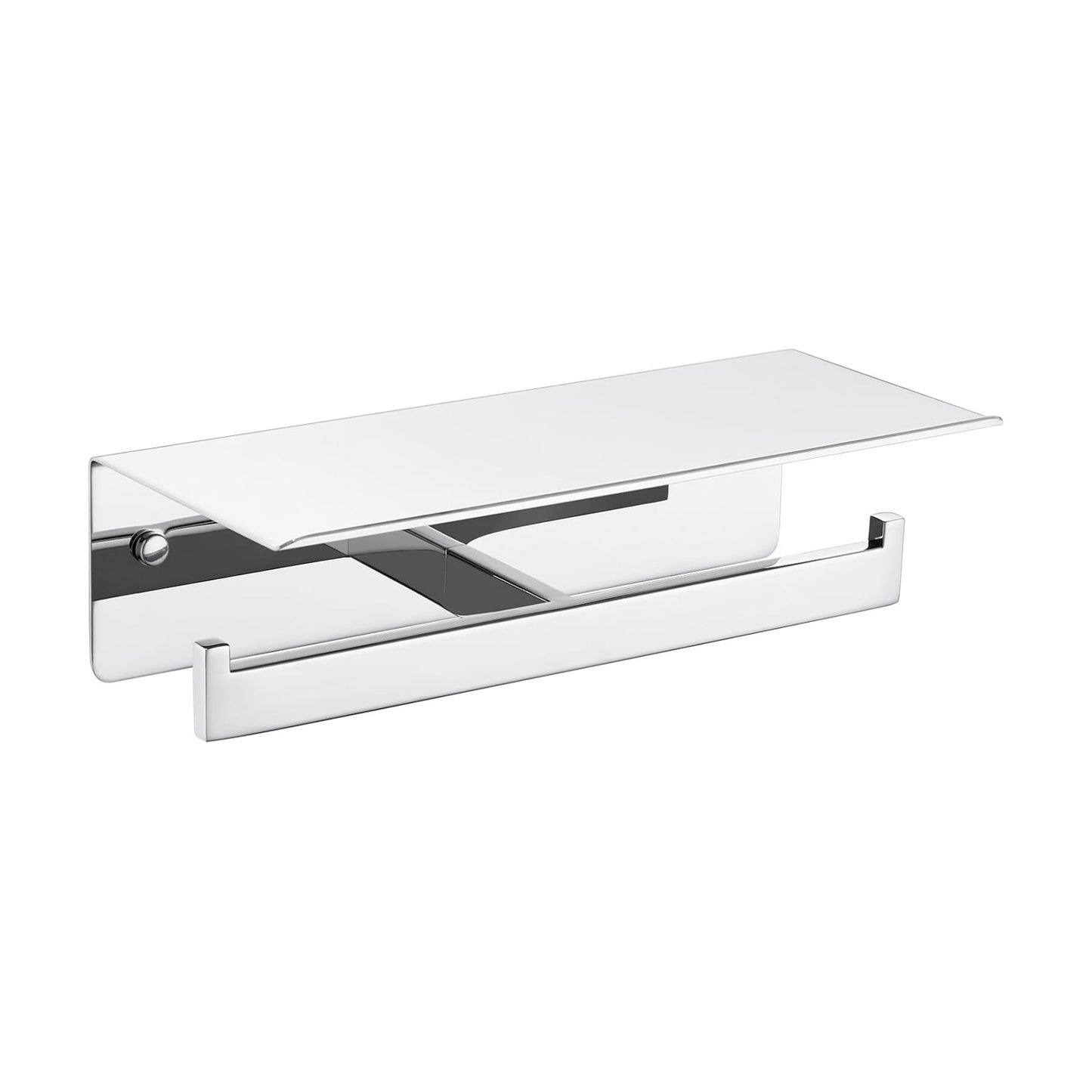 APLusee Double Toilet Paper Holder with Storage Shelf, Polished Chrome | Rustproof 304 Stainless Steel for Bathroom