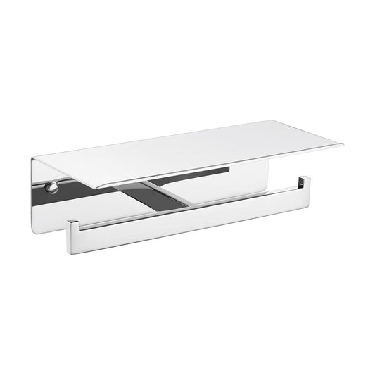 APLusee Double Toilet Paper Holder with Storage Shelf, Polished Chrome | Rustproof 304 Stainless Steel for Bathroom