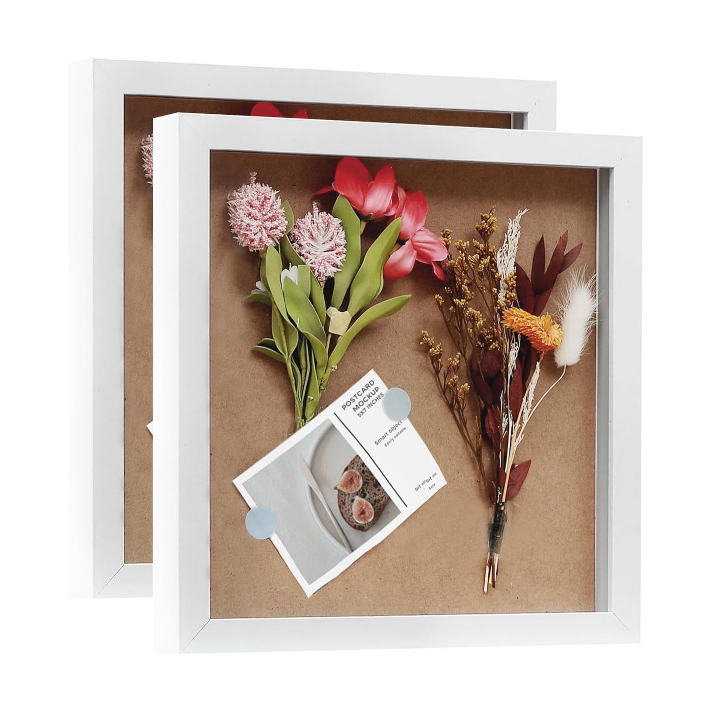 Muzilife 10x10 Shadow Box 3D Picture Frames, Wood, Real Glass, White,2 Pack | FSC-Certified MDF | With Stand | Tabletop