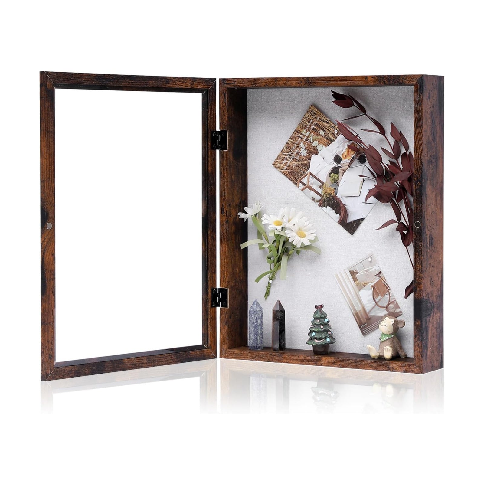 Muzilife 11x14 Shadow Box Picture Frame, 2.16 Deep, HD Glass, Honey Brown | FSC-Wood, Magnetic Door, Linen Interior &