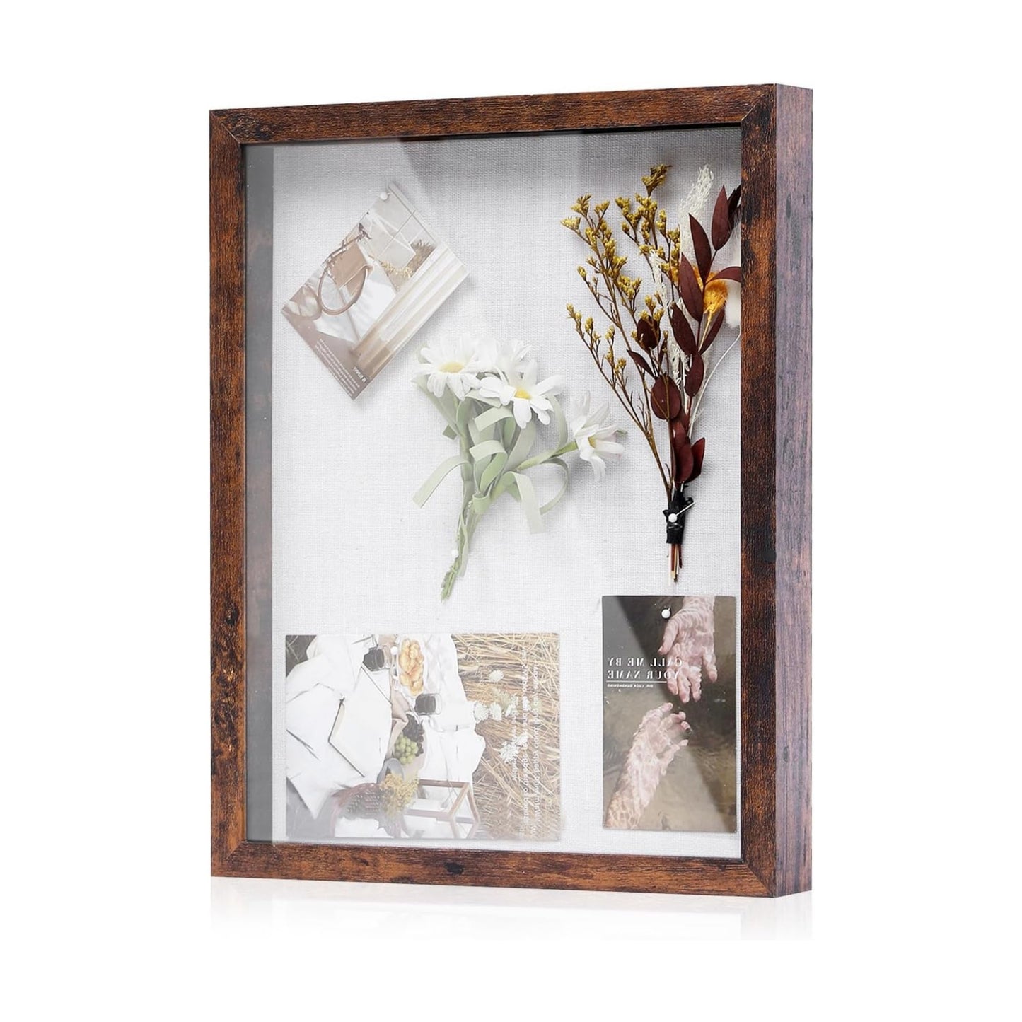 Muzilife 11x14 Shadow Box Wood Picture Frame, Tempered Glass, Honey Brown | FSC-Certified MDF | Soft Acid-free Linen