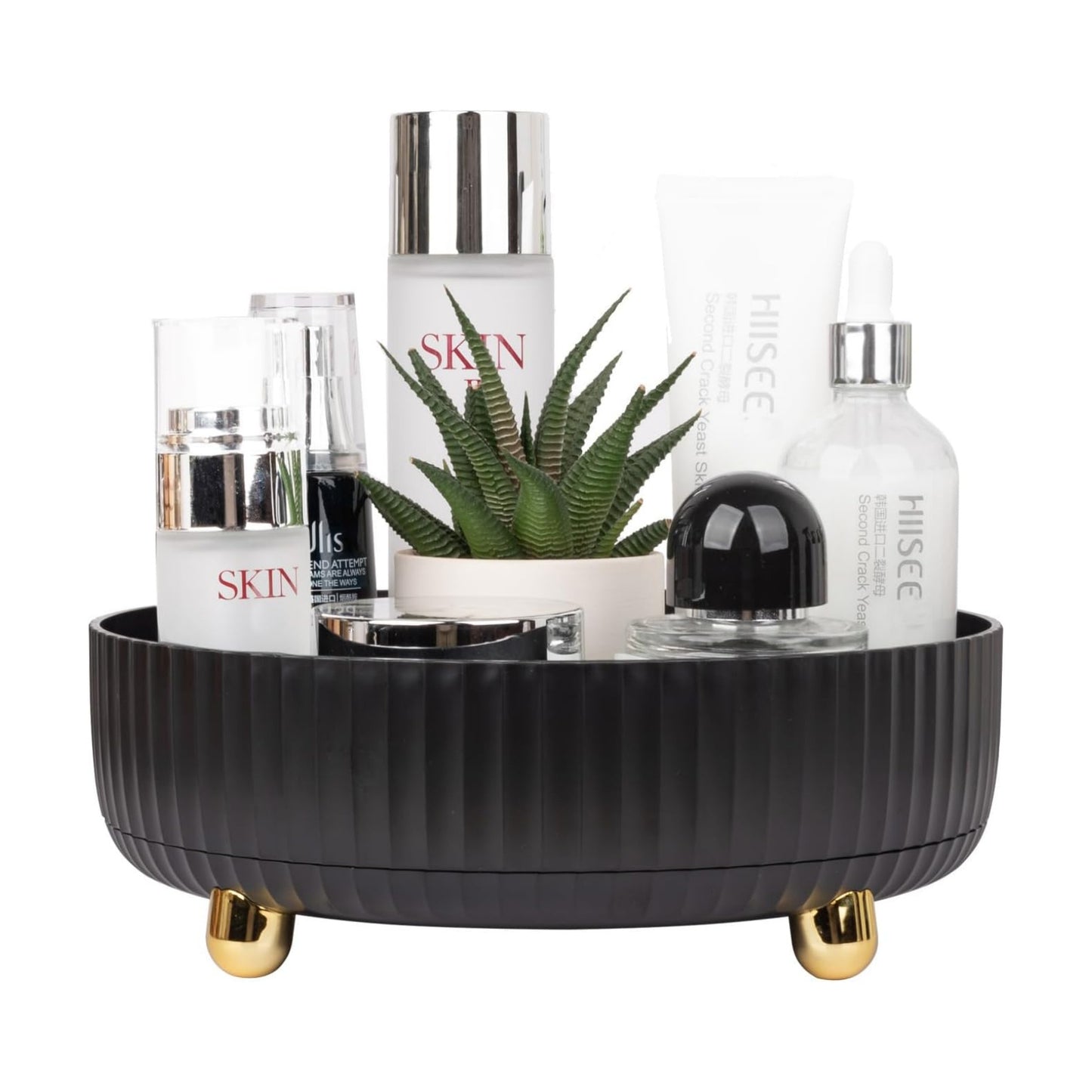 Makeup Perfume Organizer Tray 360 Degree Rotating Lazy Susan Skincare Lotion / Black / Set of 9