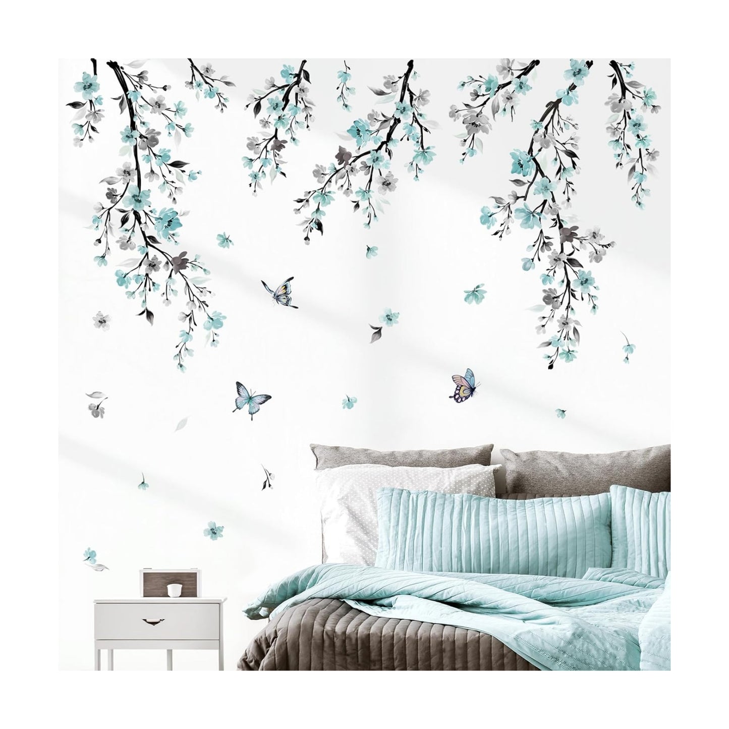 Watercolor Flower Vine Wall Stickers Hanging Floral Tree Branch Wall Art Decals / Blue