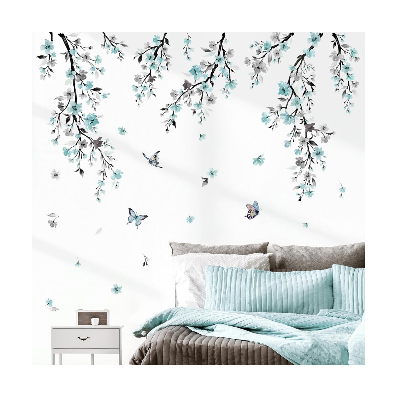 Watercolor Flower Vine Wall Stickers Hanging Floral Tree Branch Wall Art Decals / Blue