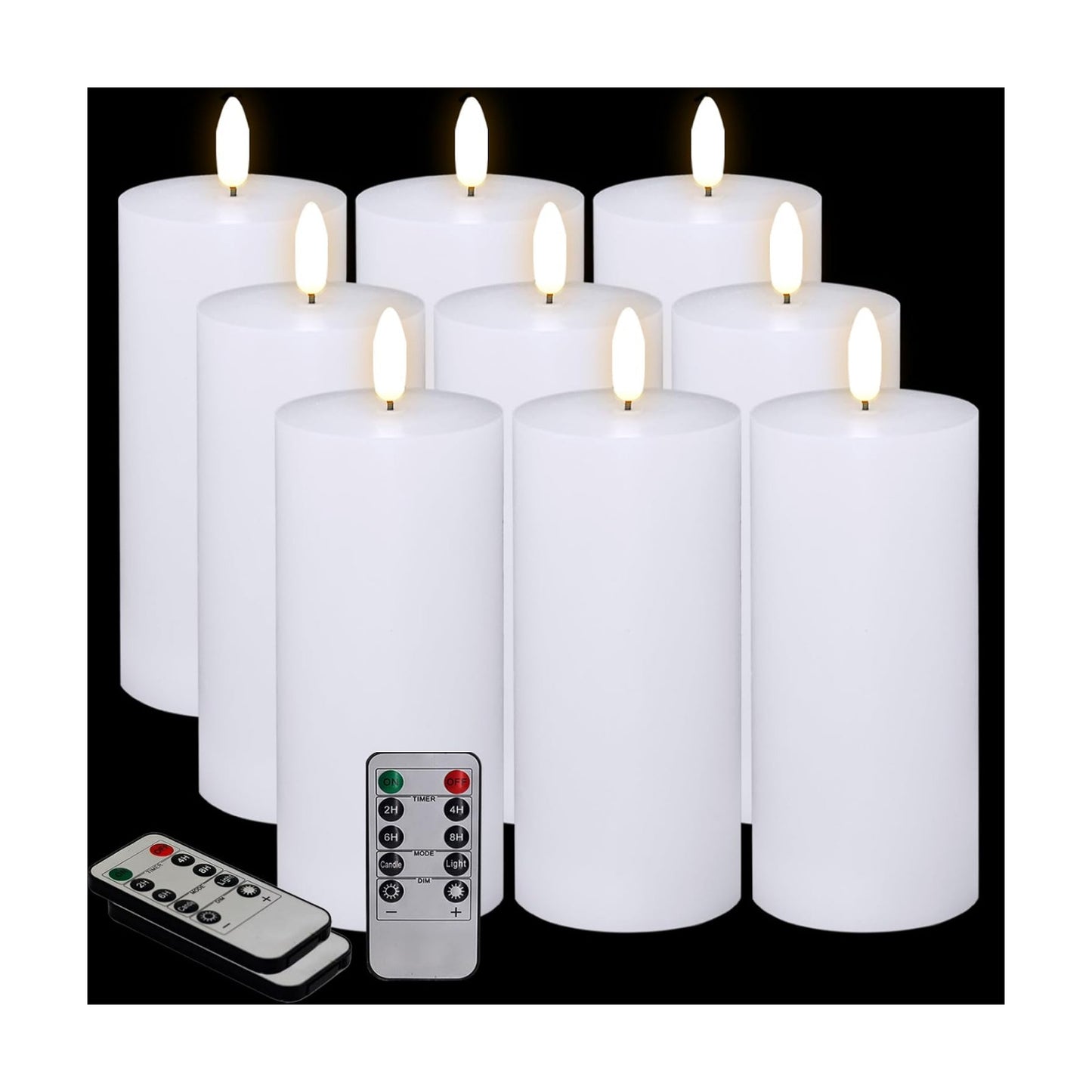 Oleitodh 9 Pcs White Flameless Candles Flat Top LED Candles with Remote Timer, Pillar Flameless Candle Bulk Flickering