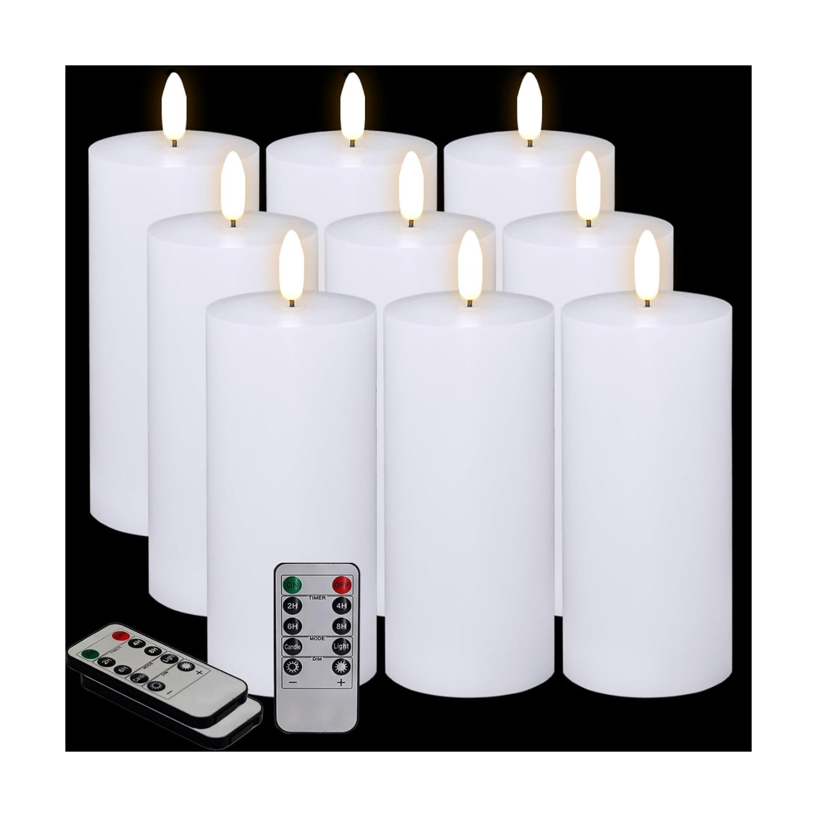 Oleitodh 9 Pcs White Flameless Candles Flat Top LED Candles with Remote Timer, Pillar Flameless Candle Bulk Flickering