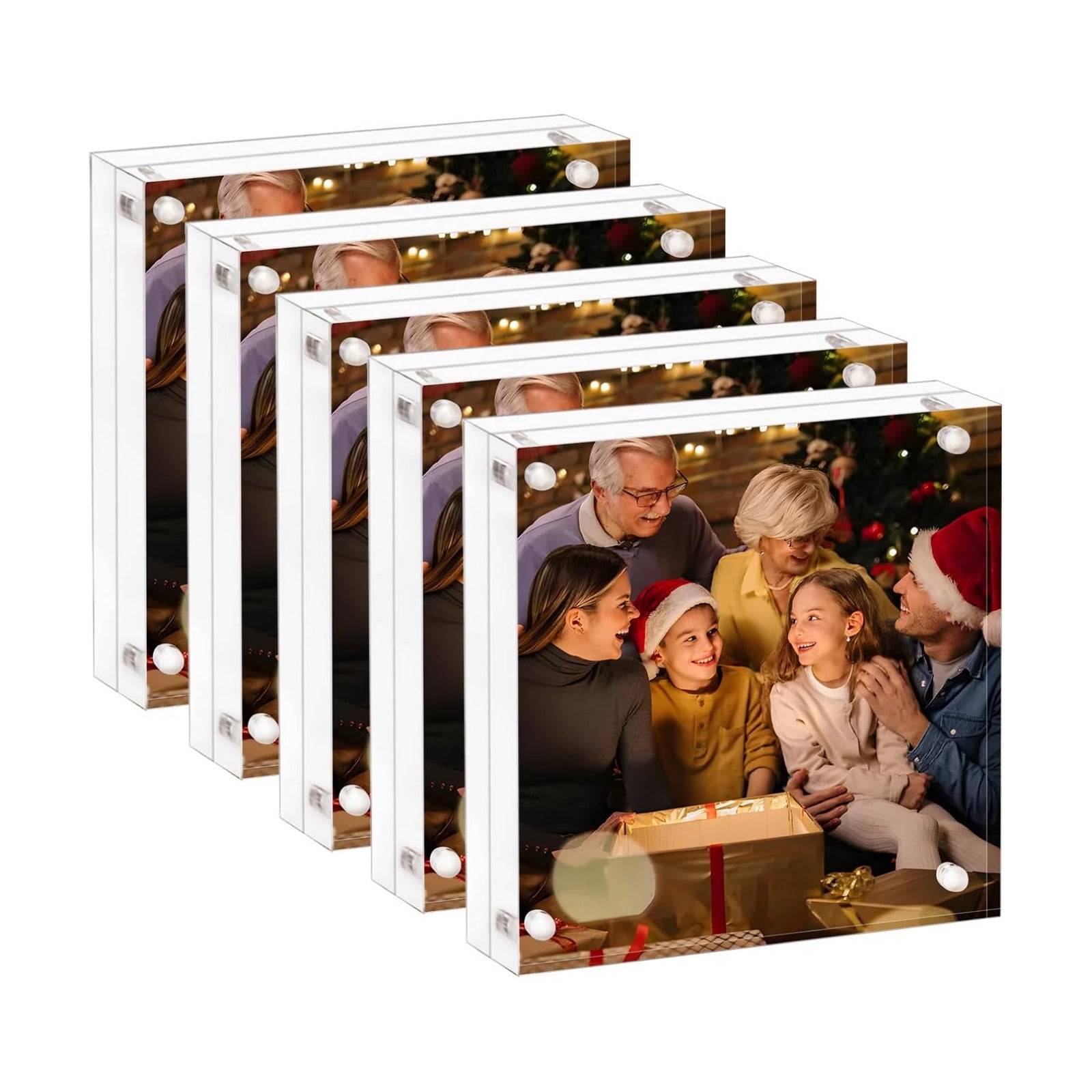 AMEITECH Acrylic Picture Frame 5x5-5 Pack, Clear Double Sided Frameless Photo Frame with Magnetic, Free Standing
