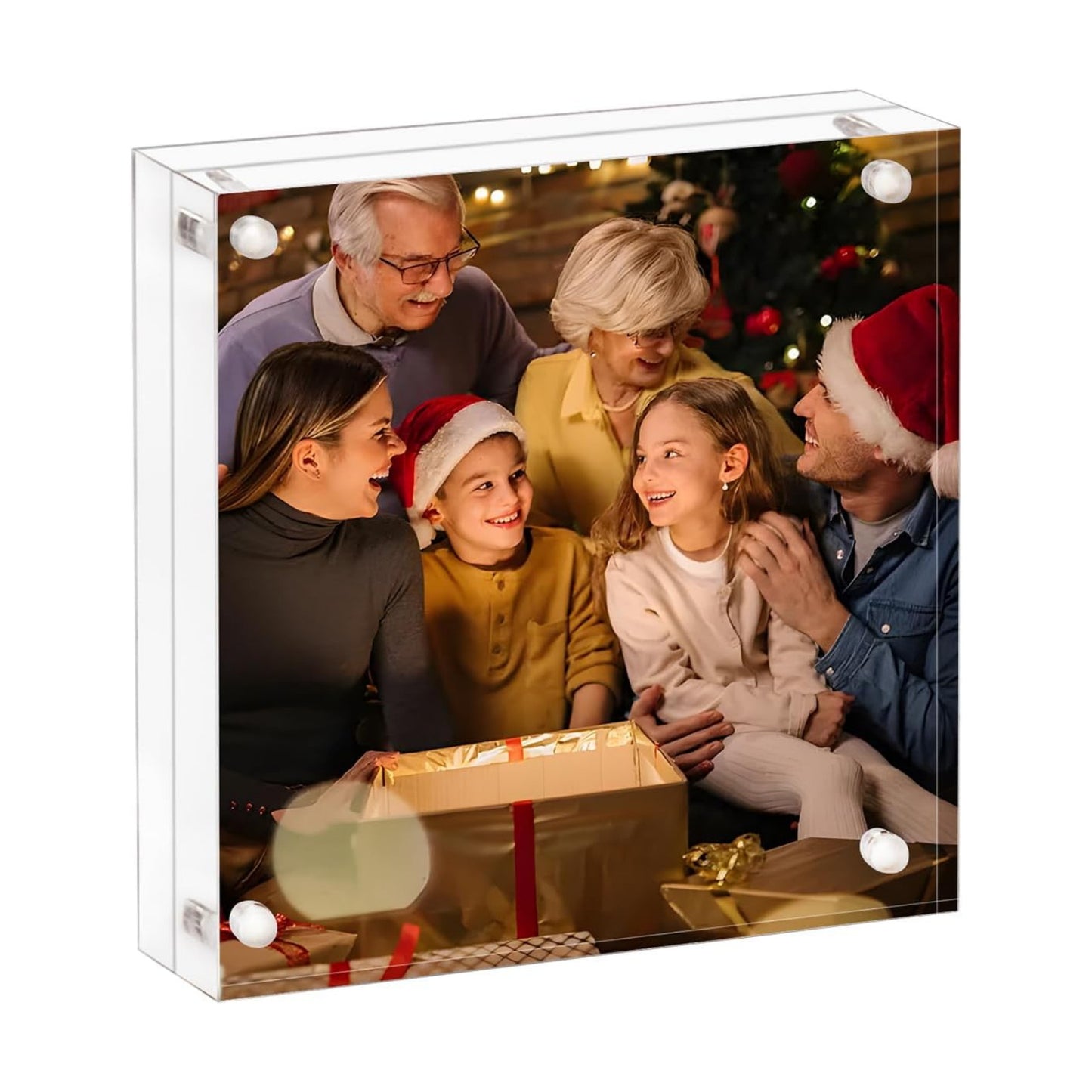 AMEITECH 8x8 Acrylic Picture Frame, Frameless Clear Photo Frames | Double Sided Floating Magnetic Frames, 24mm Thick