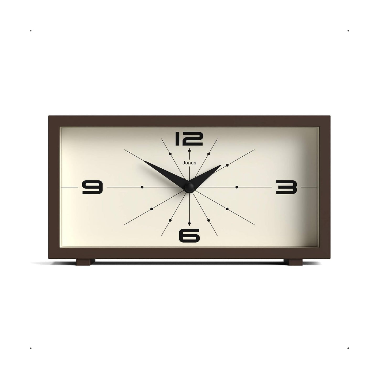 JONES CLOCKS® Odeon Desk Clock | Modern Rectangular Design | Brown | Stylish Retro Look for Shelf, Table, Mantel or