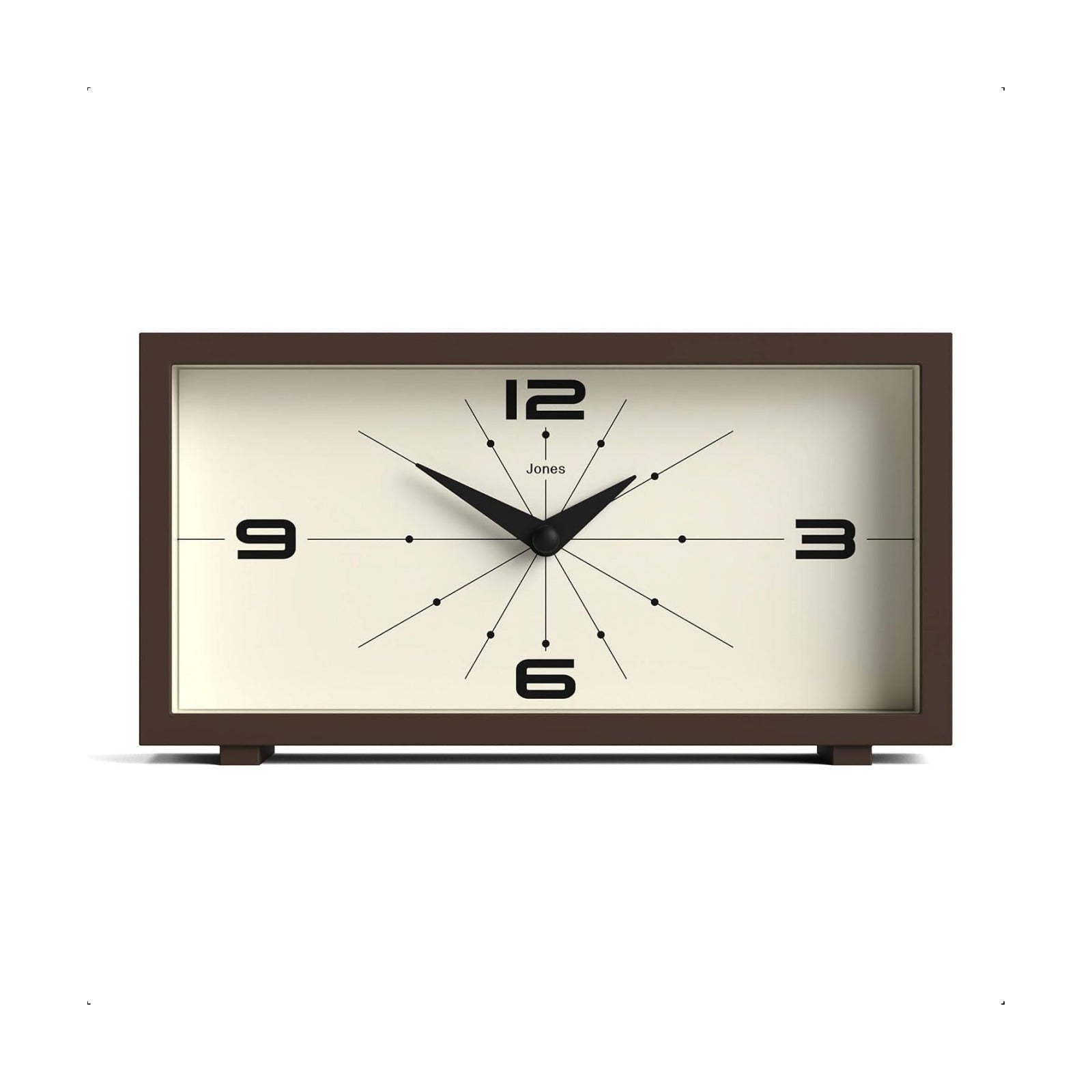 JONES CLOCKS® Odeon Desk Clock | Modern Rectangular Design | Brown | Stylish Retro Look for Shelf, Table, Mantel or
