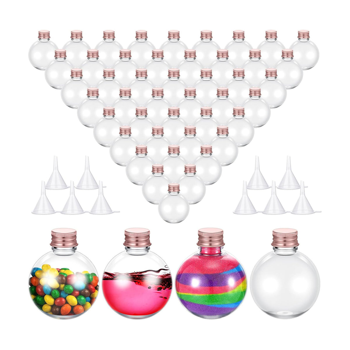 FoldTier 48 Pcs Plastic Potion Bottles with Caps,Rose Gold,Aluminum Cap