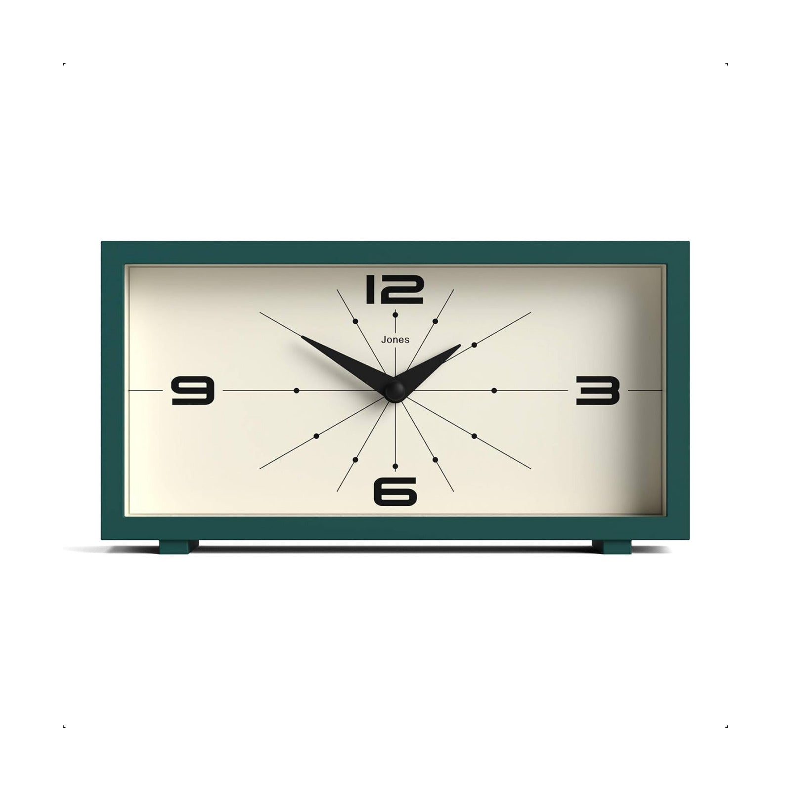 JONES CLOCKS® Odeon Desk Clock | Modern Rectangular Design | Dark Green | Stylish Retro Look for Shelf, Table, Mantel