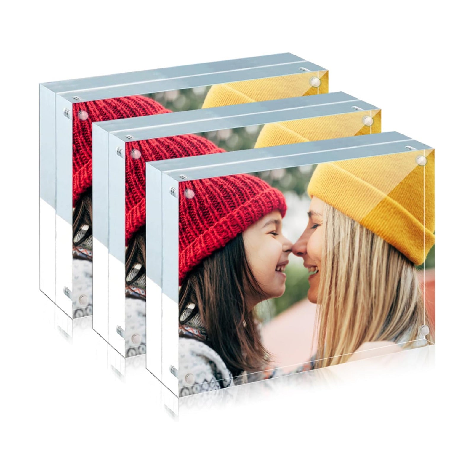 ILYXY 3 Pack Acrylic Frame 8x10, 20% Thicker, 24mm Thick Frameless Clear Picture Frame, Double Sided Magnetic Photo