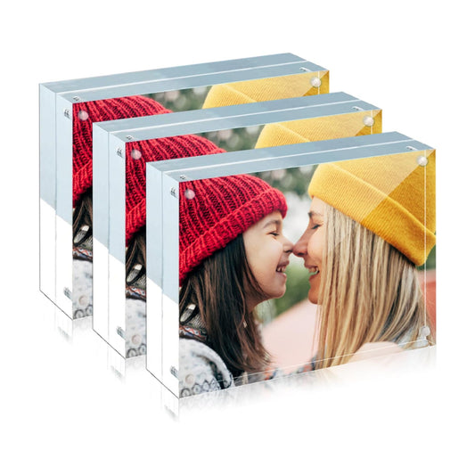 ILYXY 3 Pack Acrylic Frame 6x8, 20% Thicker, 24mm Thick Frameless Clear Picture Frame, Double Sided Magnetic Photo