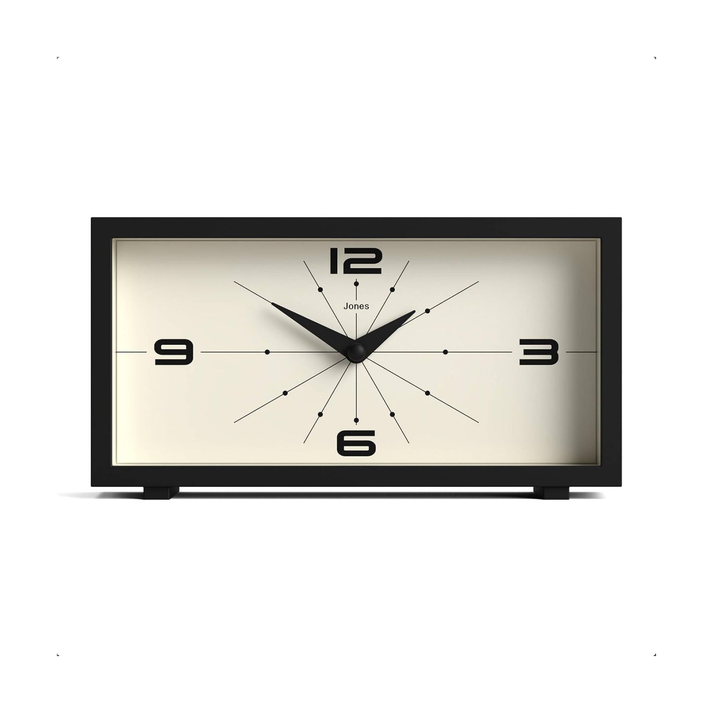 JONES CLOCKS® Odeon Desk Clock | Modern Rectangular Design | Black | Stylish Retro Look for Shelf, Table, Mantel or