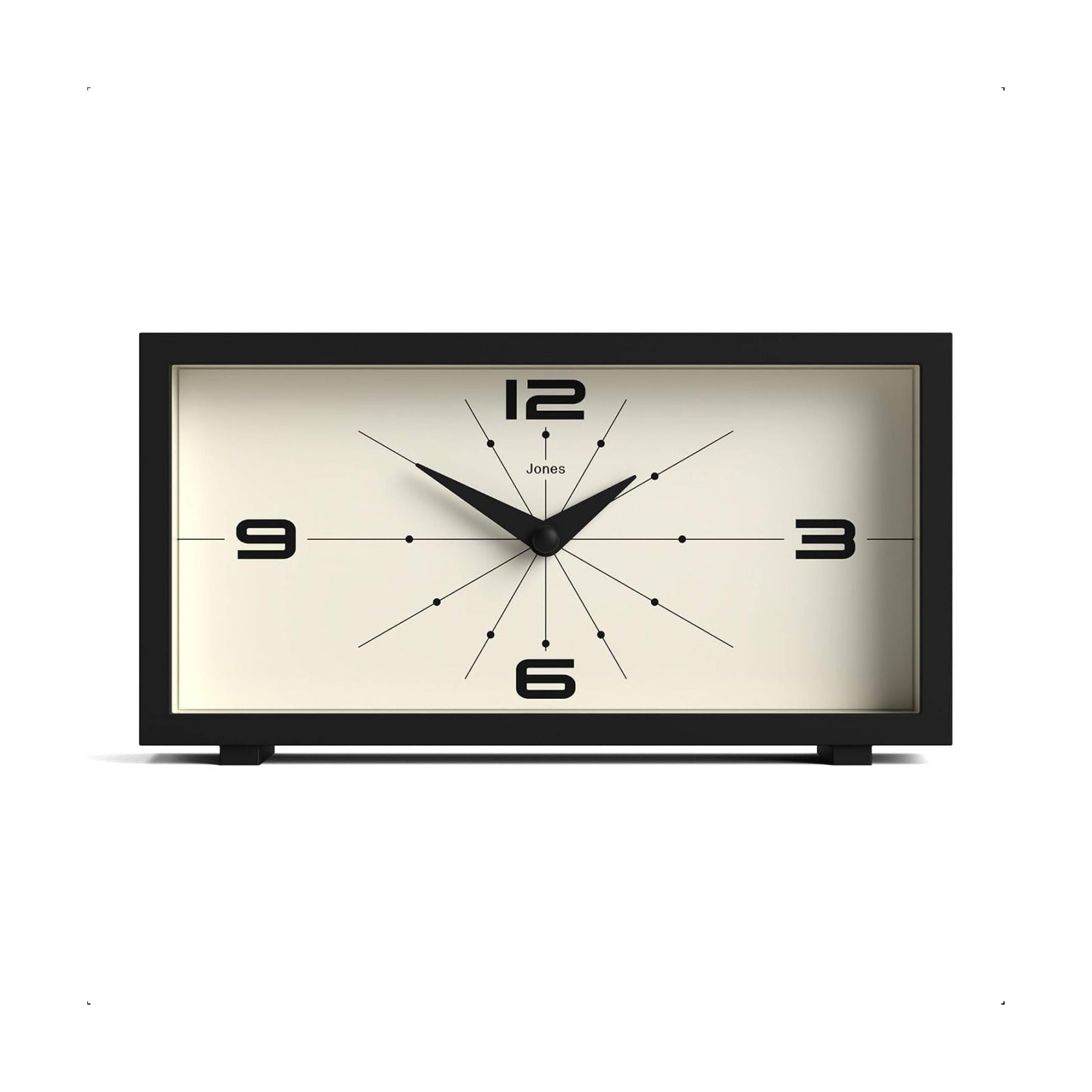 JONES CLOCKS® Odeon Desk Clock | Modern Rectangular Design | Black | Stylish Retro Look for Shelf, Table, Mantel or