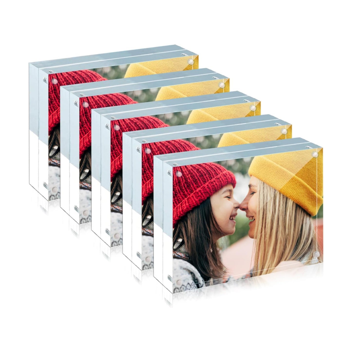 ILYXY 5 Pack Acrylic Frame 5x7, 20% Thicker, 24mm Thick Frameless Clear Picture Frame, Double Sided Magnetic Photo