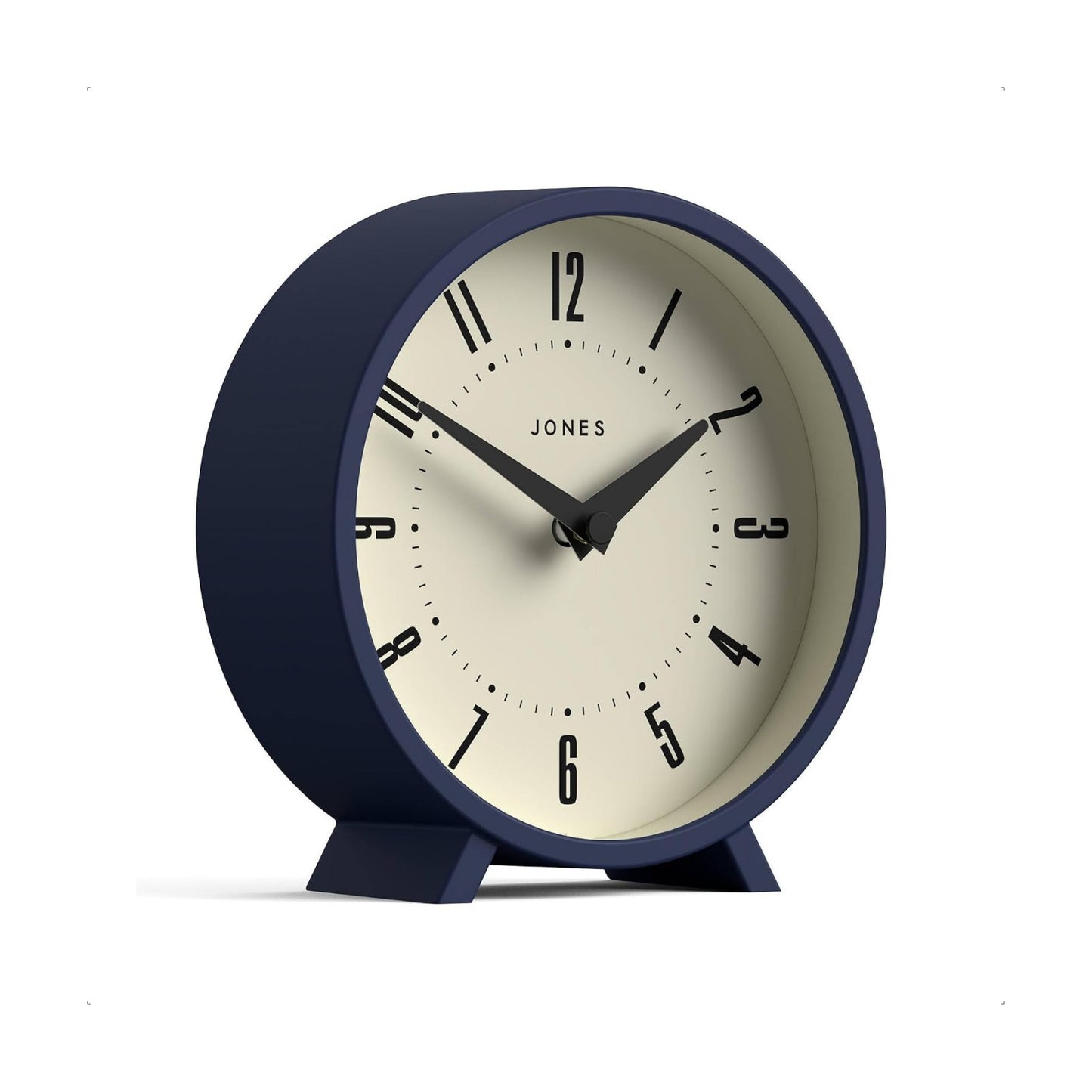 JONES CLOCKS® Venus Desk Clock | Modern Round Design | Blue | Stylish Retro Look for Shelf, Table, Mantel or Bedside