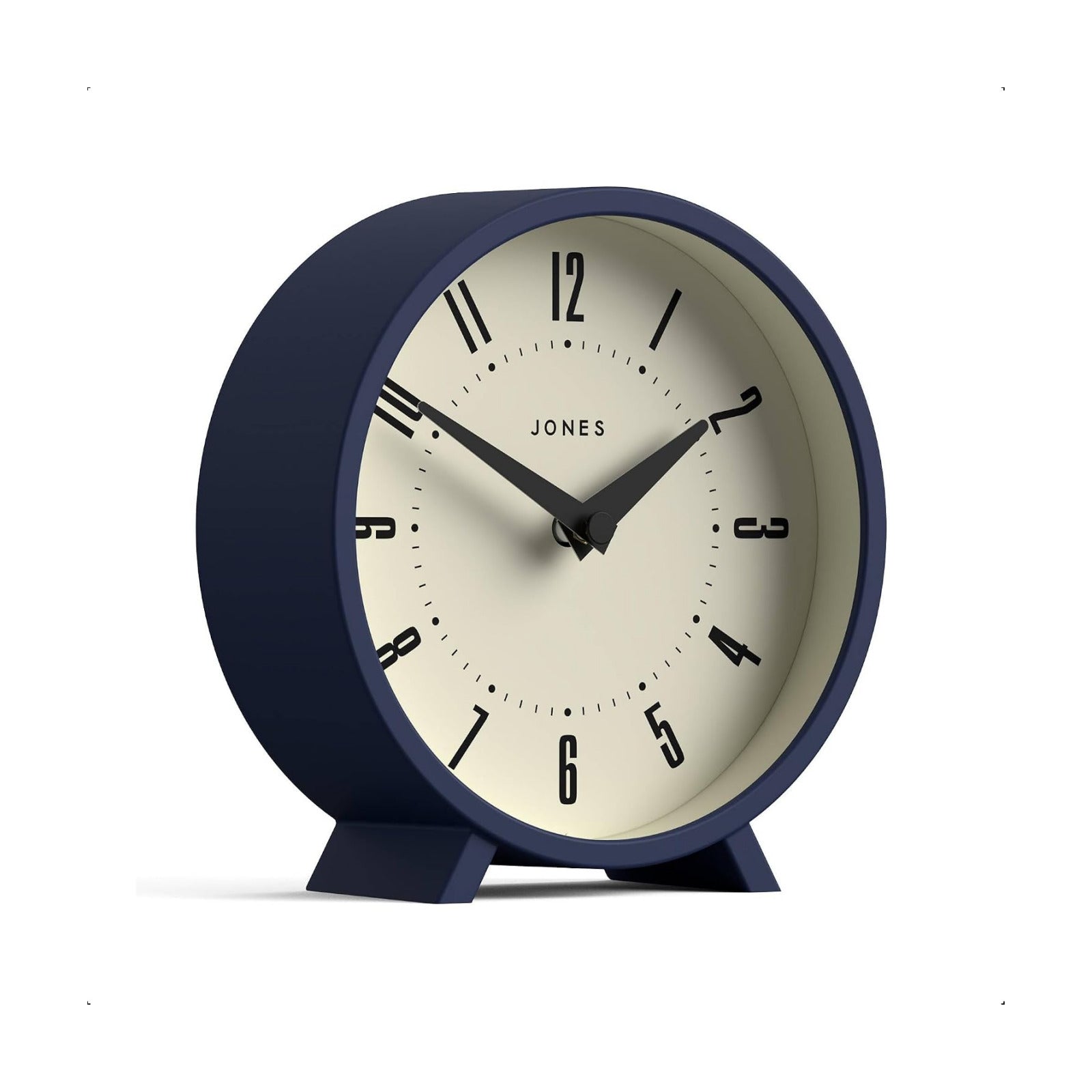 JONES CLOCKS® Venus Desk Clock | Modern Round Design | Blue | Stylish Retro Look for Shelf, Table, Mantel or Bedside
