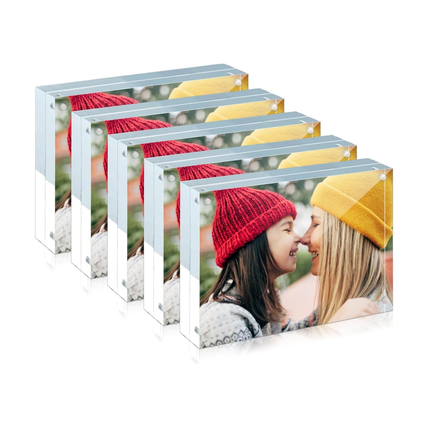 ILYXY Picture Frame, 5 Pack Acrylic 3.5x5 - Magnetic, Double Sided, Free Standing, UV Protection, 20mm Thick Frameless