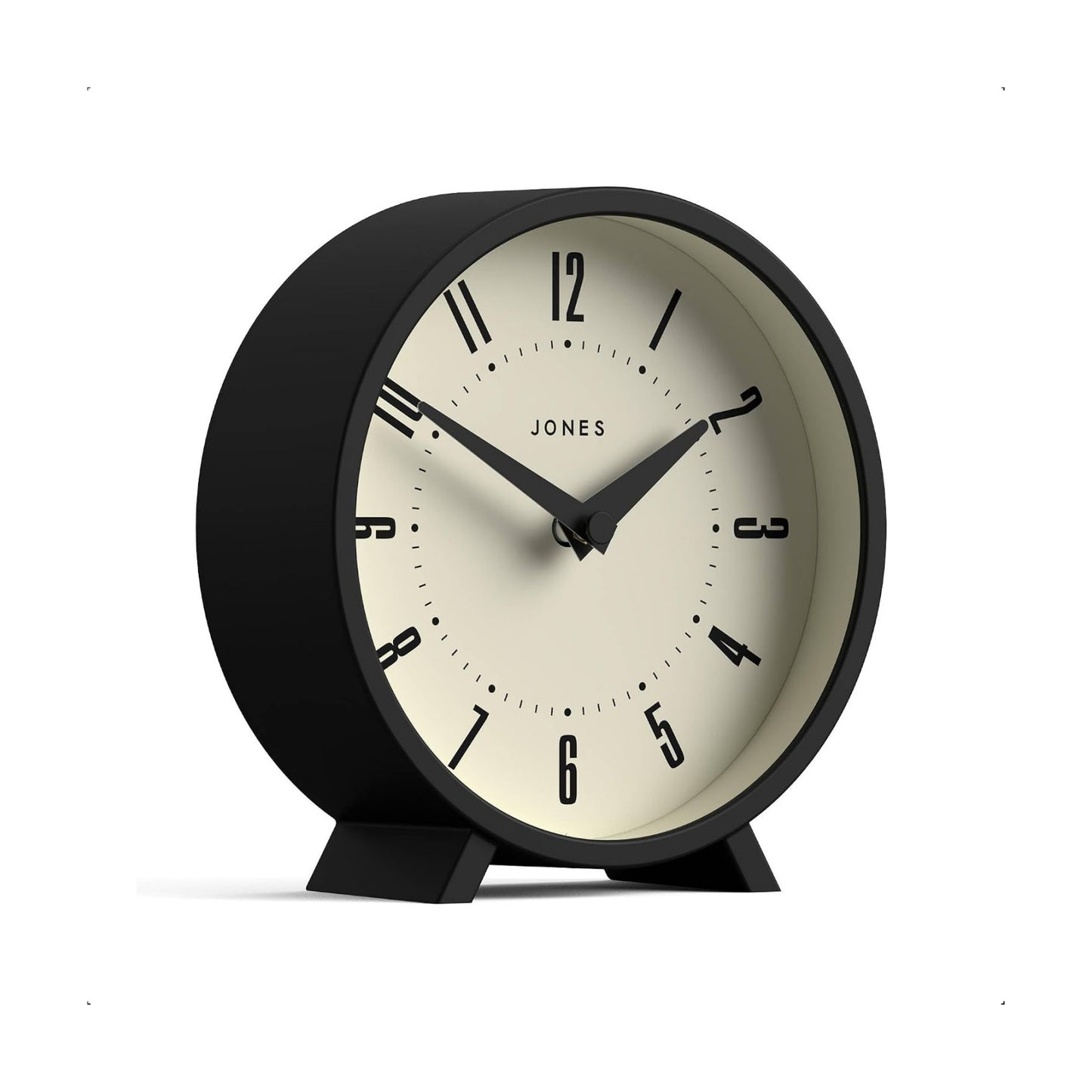 JONES CLOCKS® Venus Desk Clock | Modern Round Design | Black | Stylish Retro Look for Shelf, Table, Mantel or Bedside