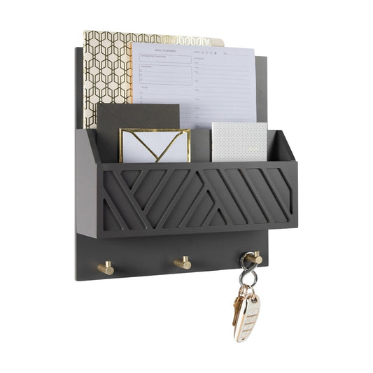 Wall-Mounted Mail and Key Holder in Grey Wood / Gray