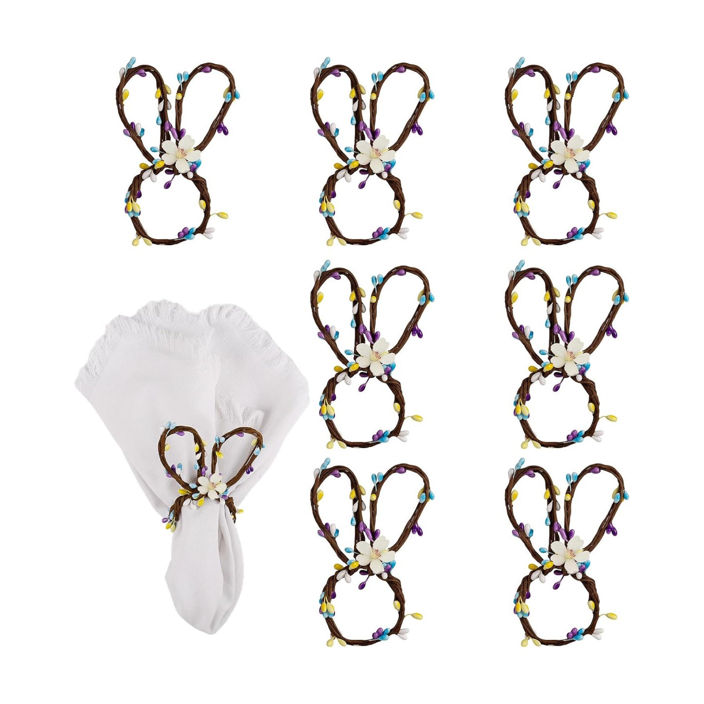 Flower Napkins Holder / Rattan Bunny / Set of 8