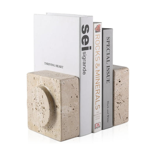 Bookends / Marble Square Book Ends / Square Beige Travertine