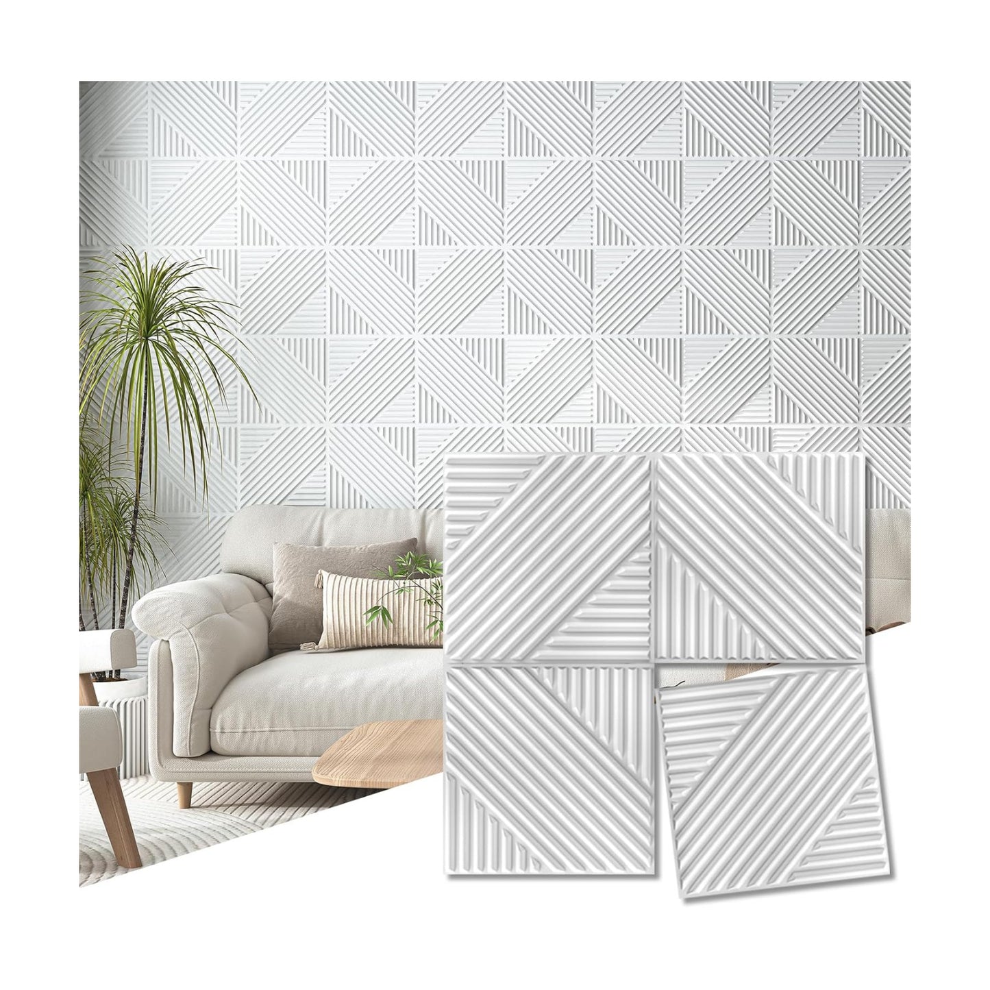 Art3d 3D Textured Accent Wall Panels, 12 x 12 Inch, 33-Pack, White | Premium PVC, Waterproof, Anti-Sag, Scratch