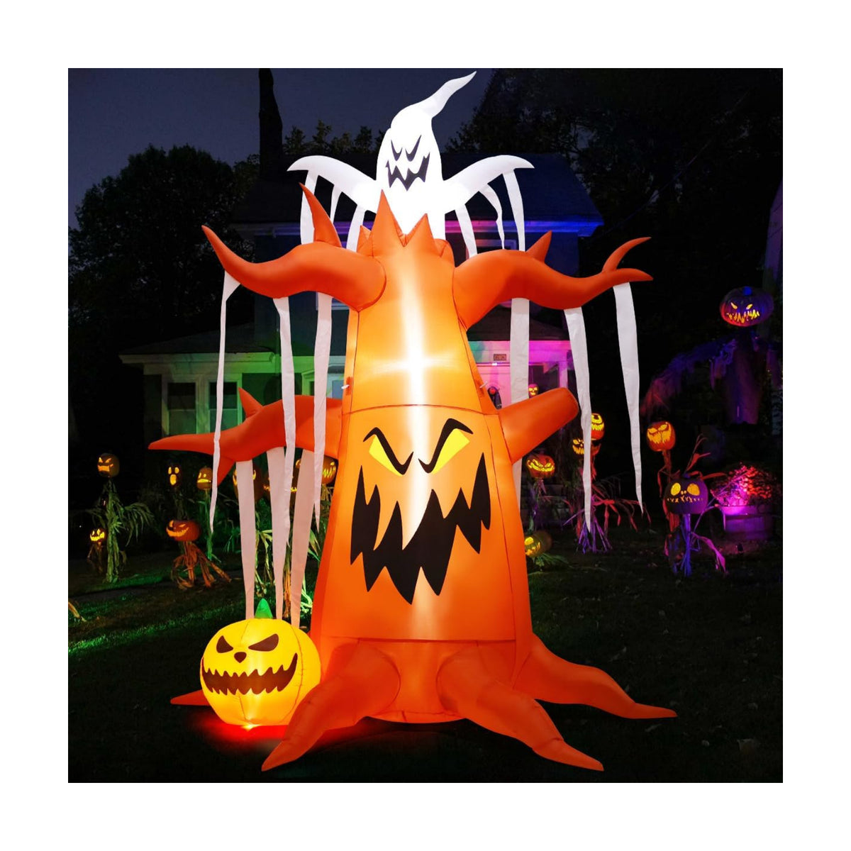 GOOSH 10 FT Halloween Inflatables Tree Outdoor Decorations Blow Up Yard Scary Dead Tree with Pumpkin and Ghost with Built-in LEDs for Garden Lawn Indoor Party Decor