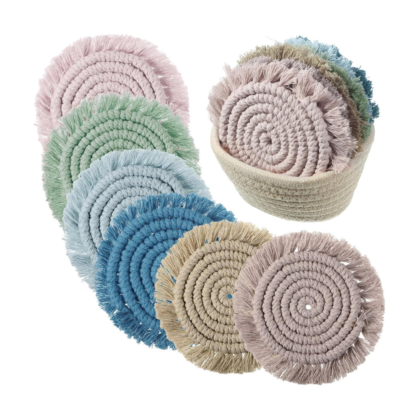 Holder Farmhouse Tassel Macrame Cup Mat / Morandi / Set of 6