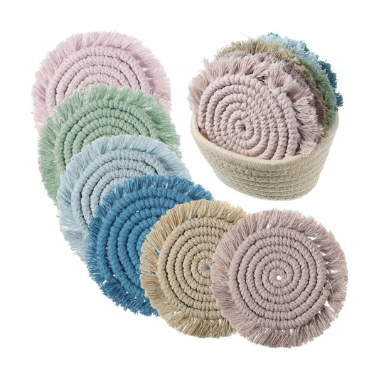 Holder Farmhouse Tassel Macrame Cup Mat / Morandi / Set of 6
