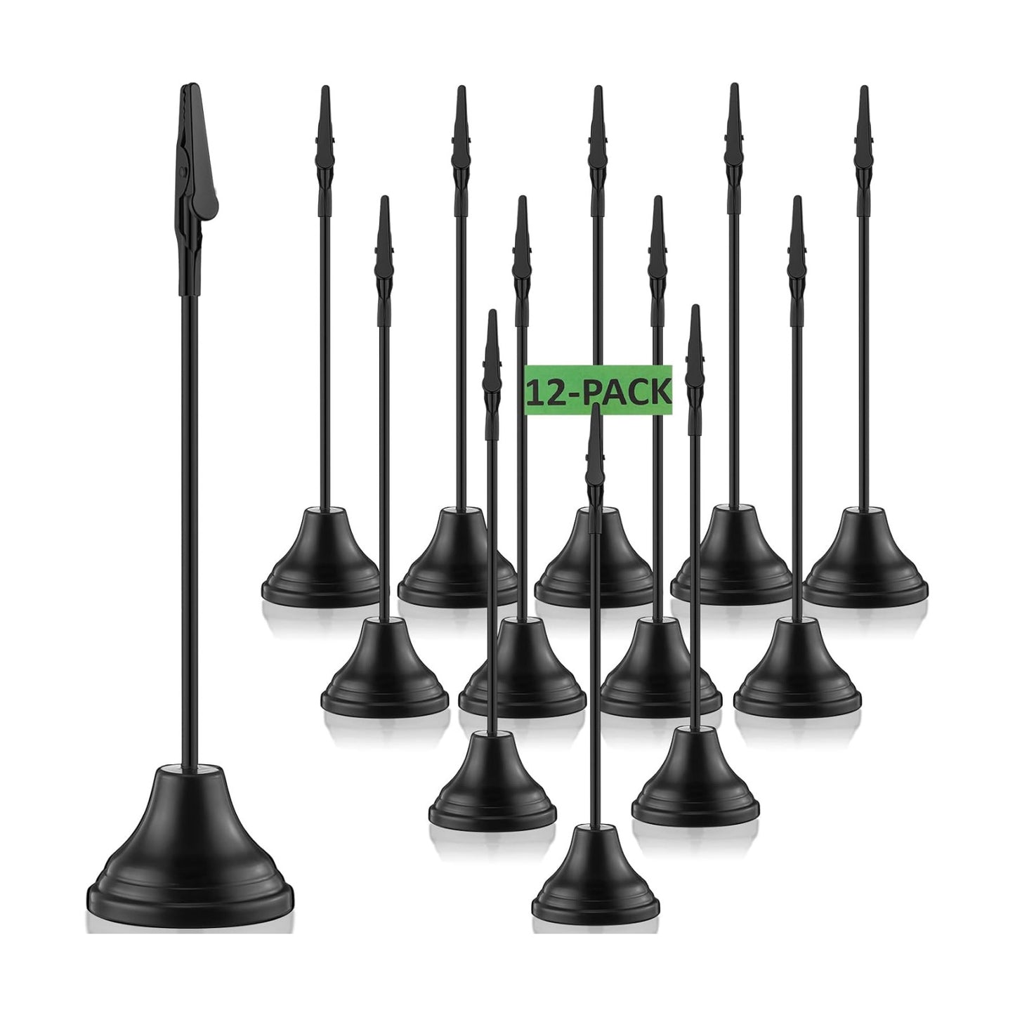Skyygemm 12 Pcs Table Number Holders Metal Alligator Clip, Black, 8 Inch | Cone Base Clips for Place Cards, Food Signs