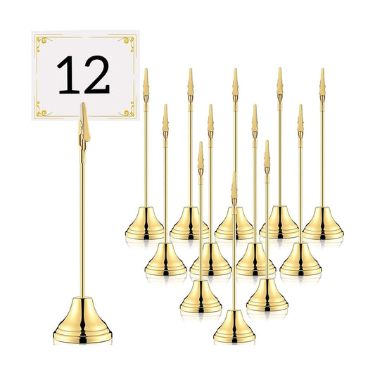 Skyygemm 12 Pcs Table Number Holders Metal Alligator Clip, Gold, 8 Inch | Cone Base Clips for Place Cards, Food Signs