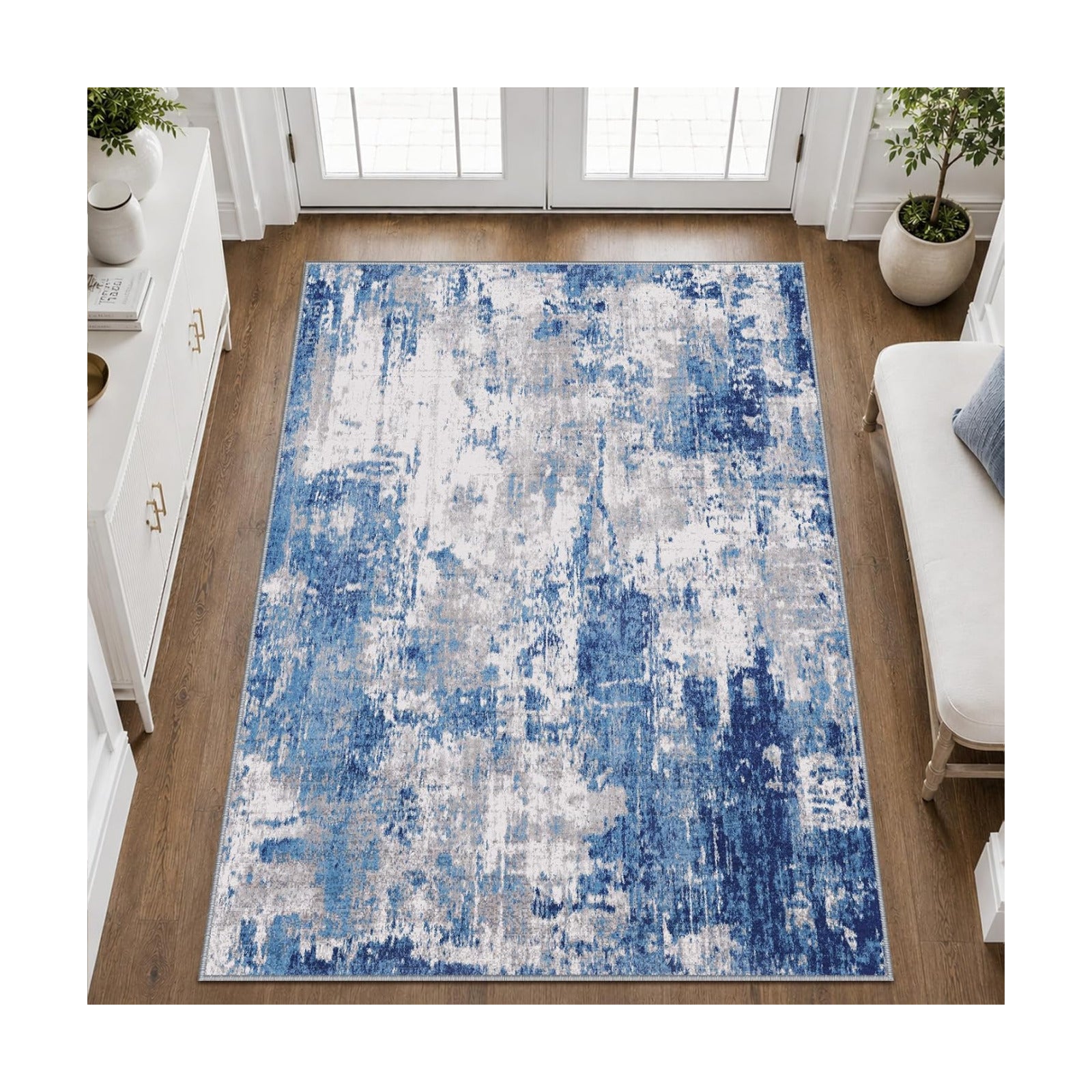RELEANY Washable 3'x5' Abstract Area Rug for Living Room Blue Gray