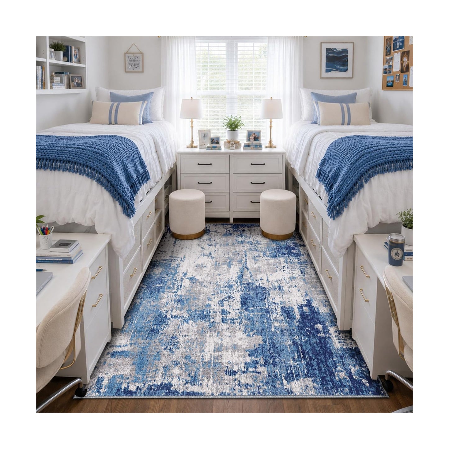 RELEANY Washable 4'x6' Abstract Area Rug for Living Room Blue Gray
