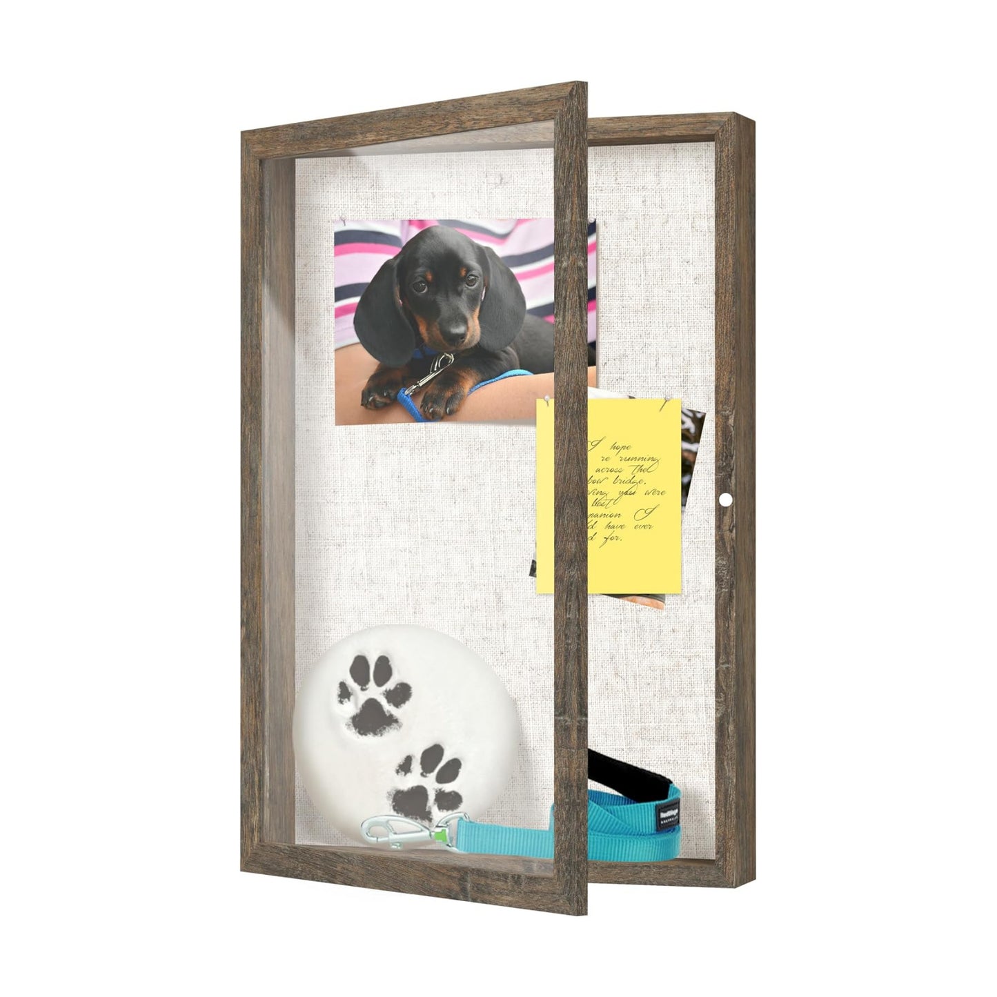 FrameWorks 12x18 Deep Shadow Box Frame, Wooden Display Case w. Linen Board & Tempered Glass Door - Brown Woodgrain