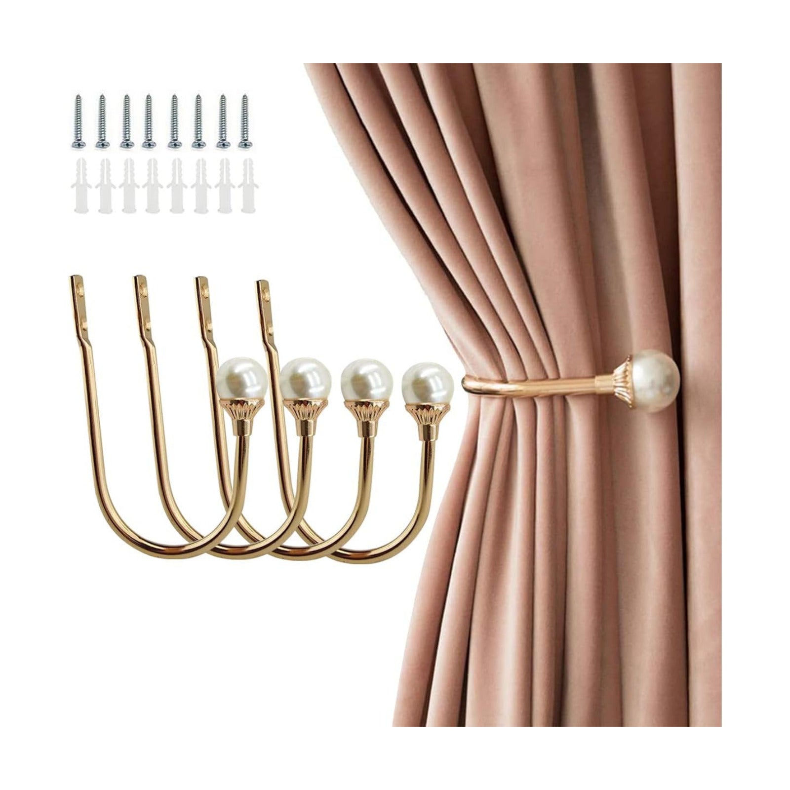 COCIVIVRE 4 Pack Curtain Holdbacks Wall Mounted Curtain Tiebacks Hooks Plastic Pearl U Shape Curtain Tiebacks with
