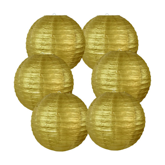 BEISHIDA 12 Inch Gold Paper Lanterns 6 Packs Hanging Round Chinese Lantern