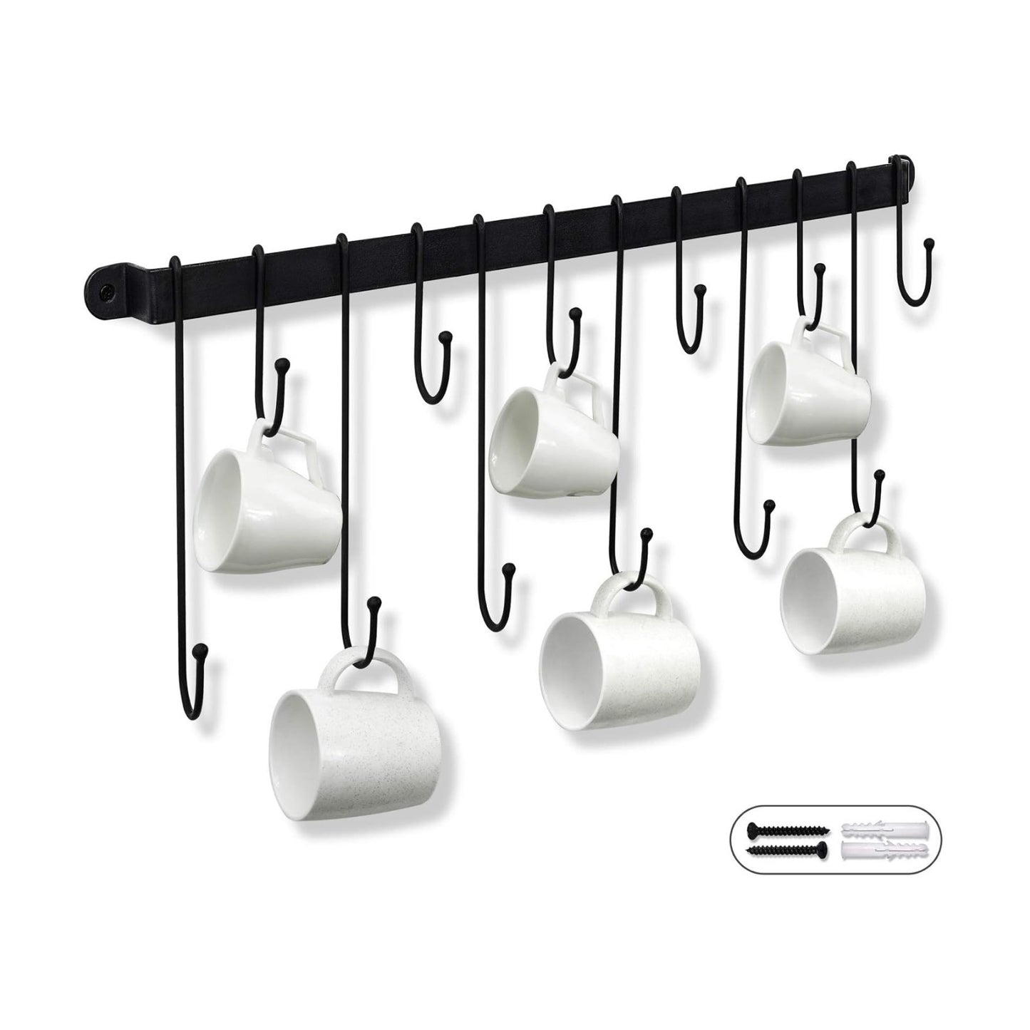 23 Inch Coffee Mug Rack: Wall Mounted Heavy-Duty Cup Holder for Cafe Bar | 12 Tea Cup Hooks Display, 5-Min Setup