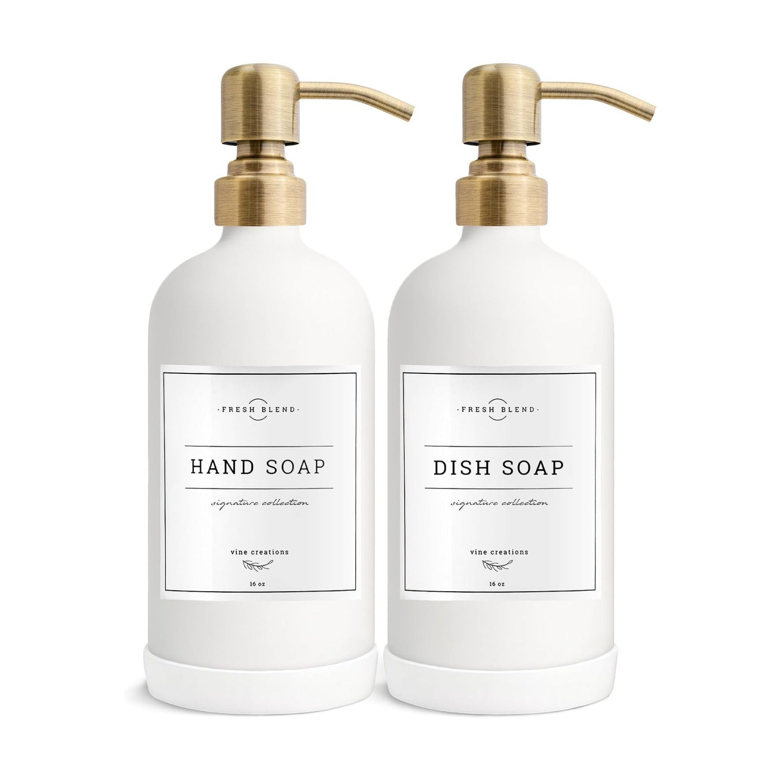 Vine Creations White Glass Soap Dispenser, 2 Pack Kitchen Soap Dispenser Set with Stainless Steel Pump, 16 oz Dish Soap
