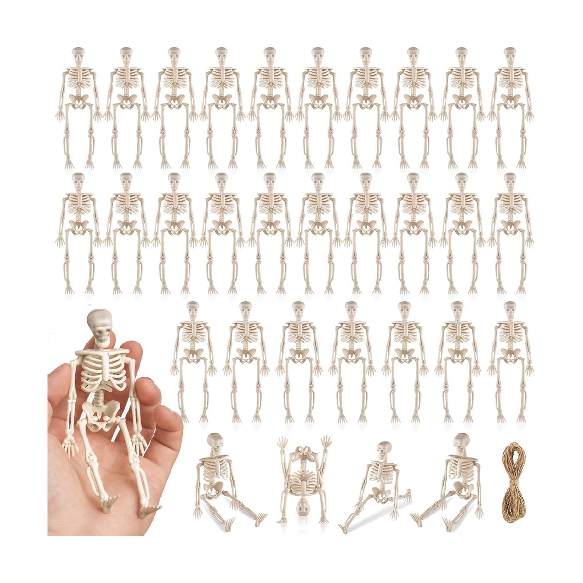 32Pcs 6" Halloween Mini Plastic Skeleton Figurines Decorations Set